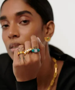 Missoma Rings^18ct Gold-Plated Vermeil Silver Enamel and Stone Dome Statement Ring