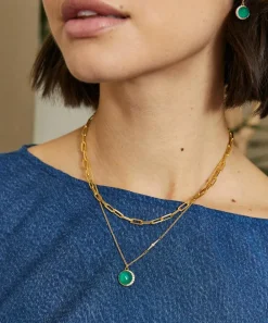 Astley Clarke Necklaces^18ct Gold-Plated Vermeil Silver Large Luna Green Chalcedony Pendant Necklace