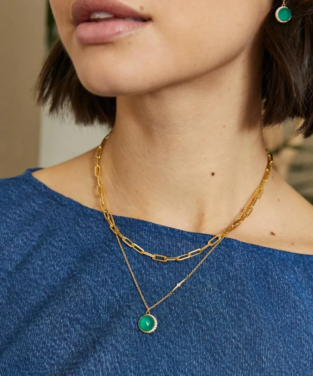 Astley Clarke Necklaces^18ct Gold-Plated Vermeil Silver Large Luna Green Chalcedony Pendant Necklace