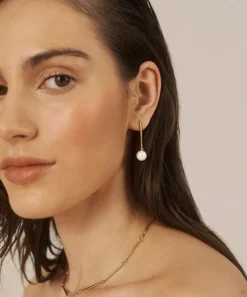 Monica Vinader Earrings^18ct Gold-Plated Vermeil Silver Nura Round Pearl Hoop Earrings