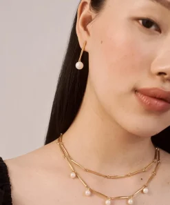 Monica Vinader Earrings^18ct Gold-Plated Vermeil Silver Nura Round Pearl Hoop Earrings