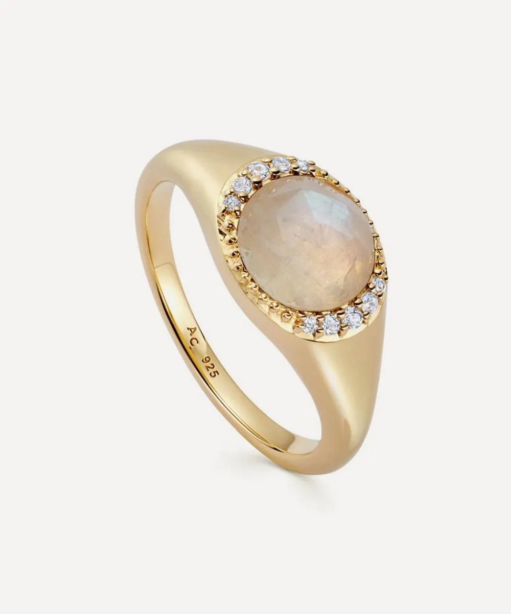 Astley Clarke Rings^18ct Gold-Plated Vermeil Silver Luna Moonstone Signet Ring