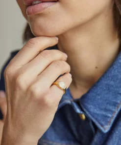 Astley Clarke Rings^18ct Gold-Plated Vermeil Silver Luna Moonstone Signet Ring