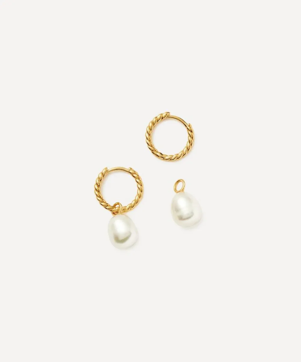 Missoma Earrings^18ct Gold-Plated Vermeil Silver Pearl Twisted Small Drop Hoop Earrings