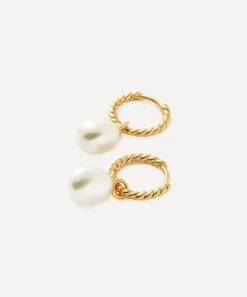Missoma Earrings^18ct Gold-Plated Vermeil Silver Pearl Twisted Small Drop Hoop Earrings