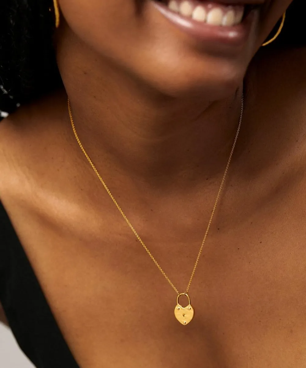 Monica Vinader Necklaces^18ct Gold-Plated Vermeil Silver Heart Padlock Pendant Necklace