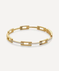 Monica Vinader Bracelets^18ct Gold-Plated Vermeil Silver Diamond Signature Link Skinny Bangle Bracelet