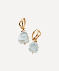 Monica Vinader Earrings^18ct Gold-Plated Vermeil Silver Keshi Pearl Large Hoop Earrings