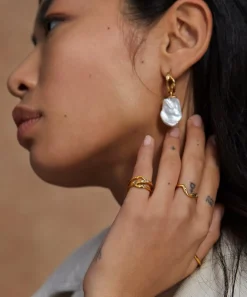 Monica Vinader Earrings^18ct Gold-Plated Vermeil Silver Keshi Pearl Large Hoop Earrings