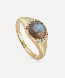 Astley Clarke Rings^18ct Gold-Plated Vermeil Silver Large Luna Labradorite Signet Ring