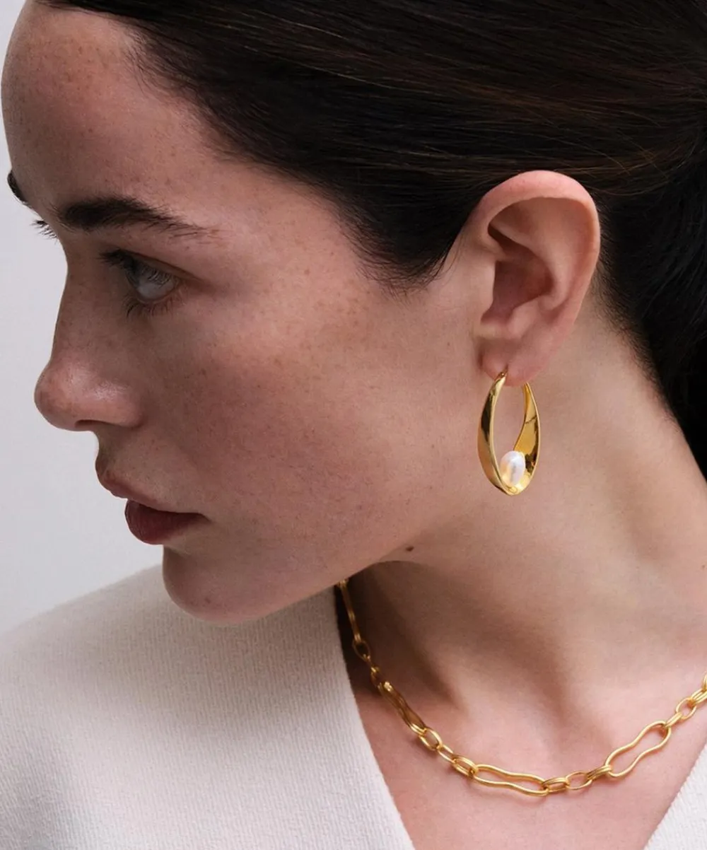 Astley Clarke Earrings^18ct Gold-Plated Vermeil Silver Floe Pearl Hoop Earrings
