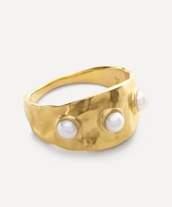 Monica Vinader Rings^18ct Gold-Plated Vermeil Silver Capri Triple Pearl Ring