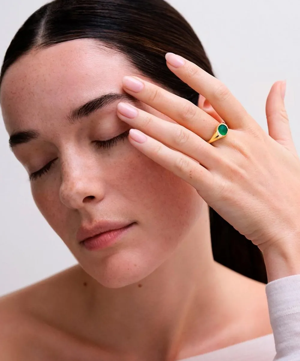 Astley Clarke Rings^18ct Gold-Plated Vermeil Silver Luna Green Chalcedony Signet Ring