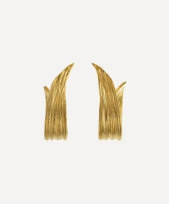 Alex Monroe Earrings^22ct Gold-Plated Wrapped Ribwort Plantain Leaf Twist Drop Earrings