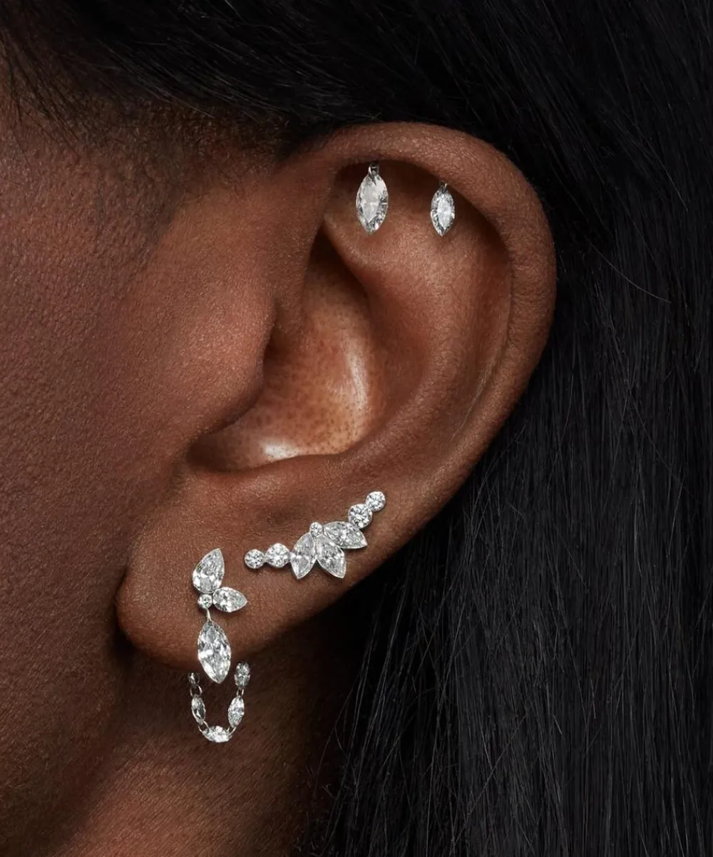 Maria Tash Earrings|Earrings^18ct Invisible Diamond Lotus Open Garland Ear Climber Left
