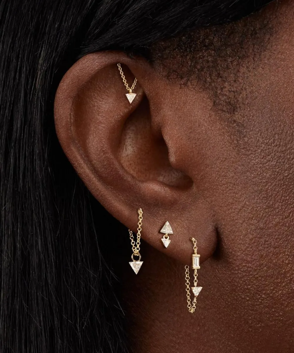 Maria Tash Earrings|Earrings^18ct 4mm and 3mm Invisible Set Triangle Diamond Dangle Threaded Earring