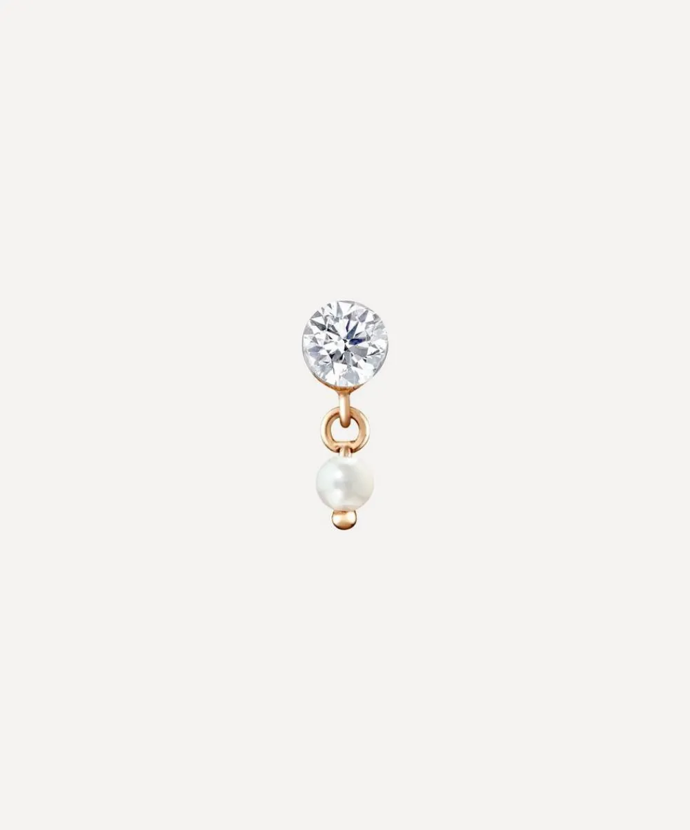 Maria Tash Earrings|Earrings^18ct 3mm Invisible Set Diamond and Pearl Dangle Threaded Stud Earring