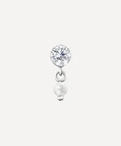 Maria Tash Earrings|Earrings^18ct 3mm Invisible Set Diamond and Pearl Dangle Threaded Stud Earring