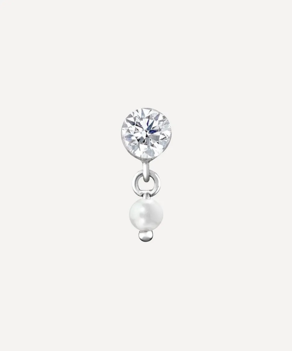 Maria Tash Earrings|Earrings^18ct 3mm Invisible Set Diamond and Pearl Dangle Threaded Stud Earring