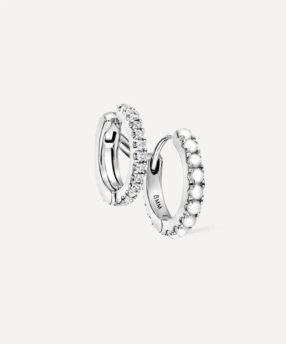 Maria Tash Earrings|Earrings^14ct 8mm Pearl and Diamond Double Linked Eternity Hoop Earring Right