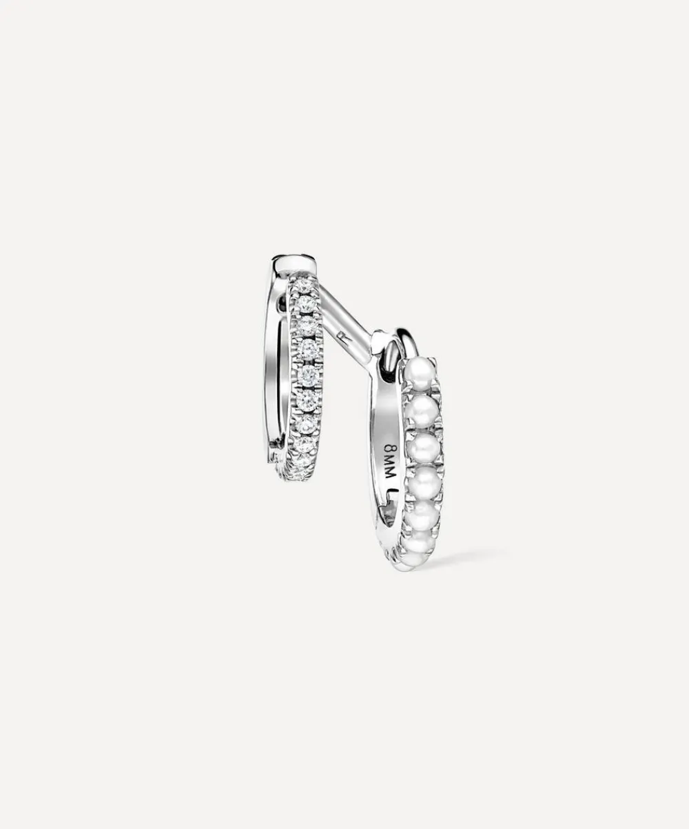 Maria Tash Earrings|Earrings^14ct 8mm Pearl and Diamond Double Linked Eternity Hoop Earring Right