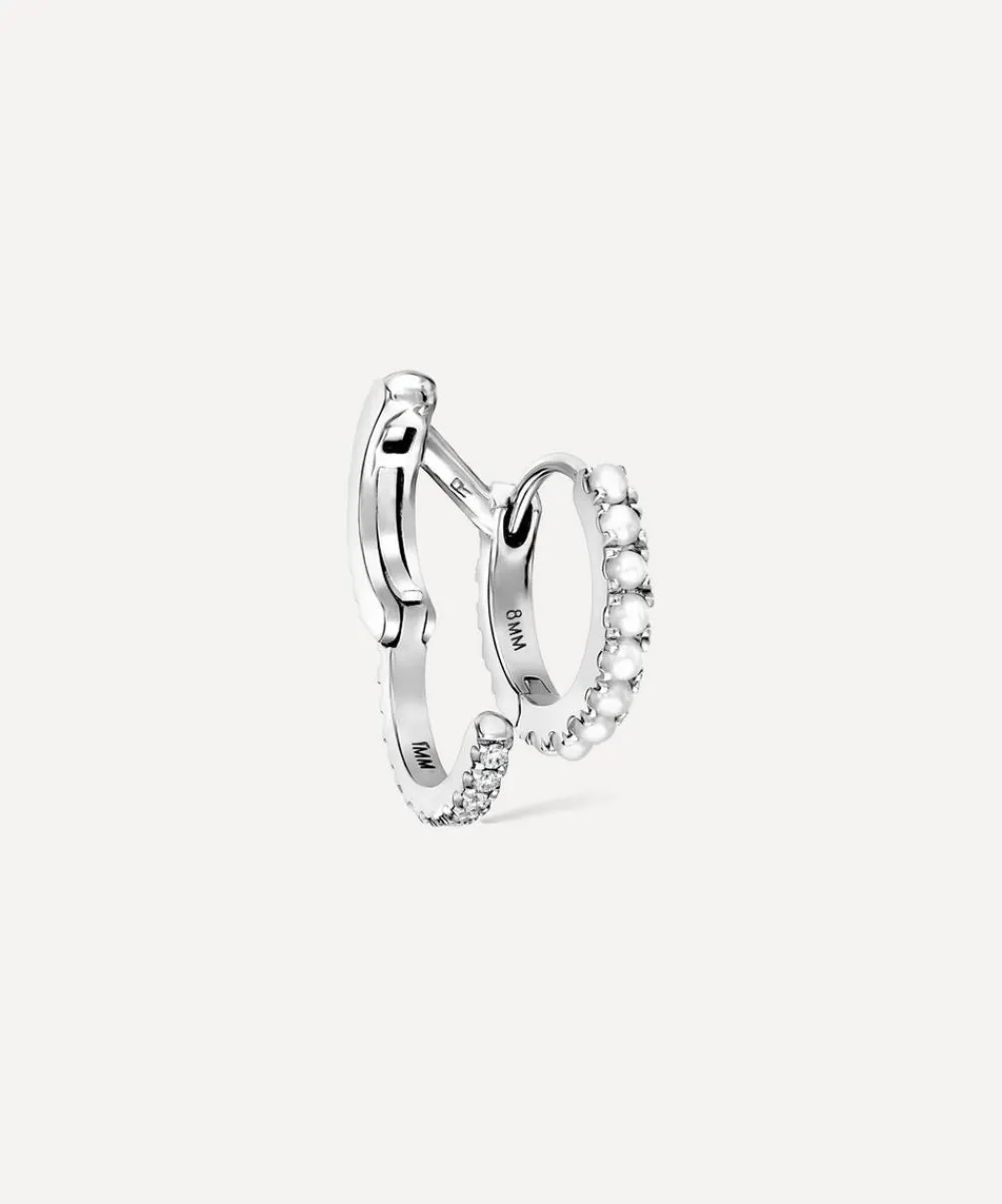 Maria Tash Earrings|Earrings^14ct 8mm Pearl and Diamond Double Linked Eternity Hoop Earring Right