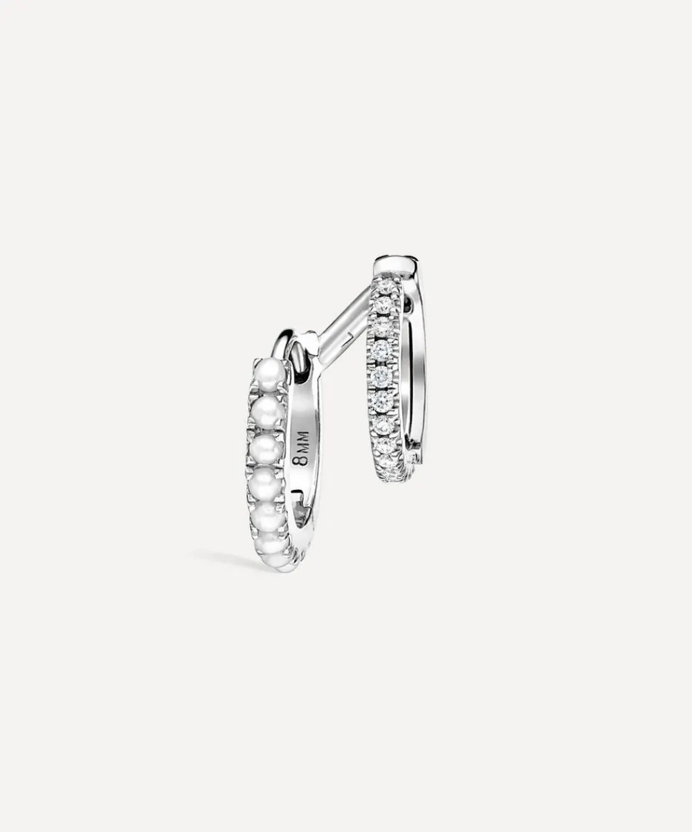 Maria Tash Earrings|Earrings^14ct 8mm Pearl and Diamond Double Linked Eternity Hoop Earring Left