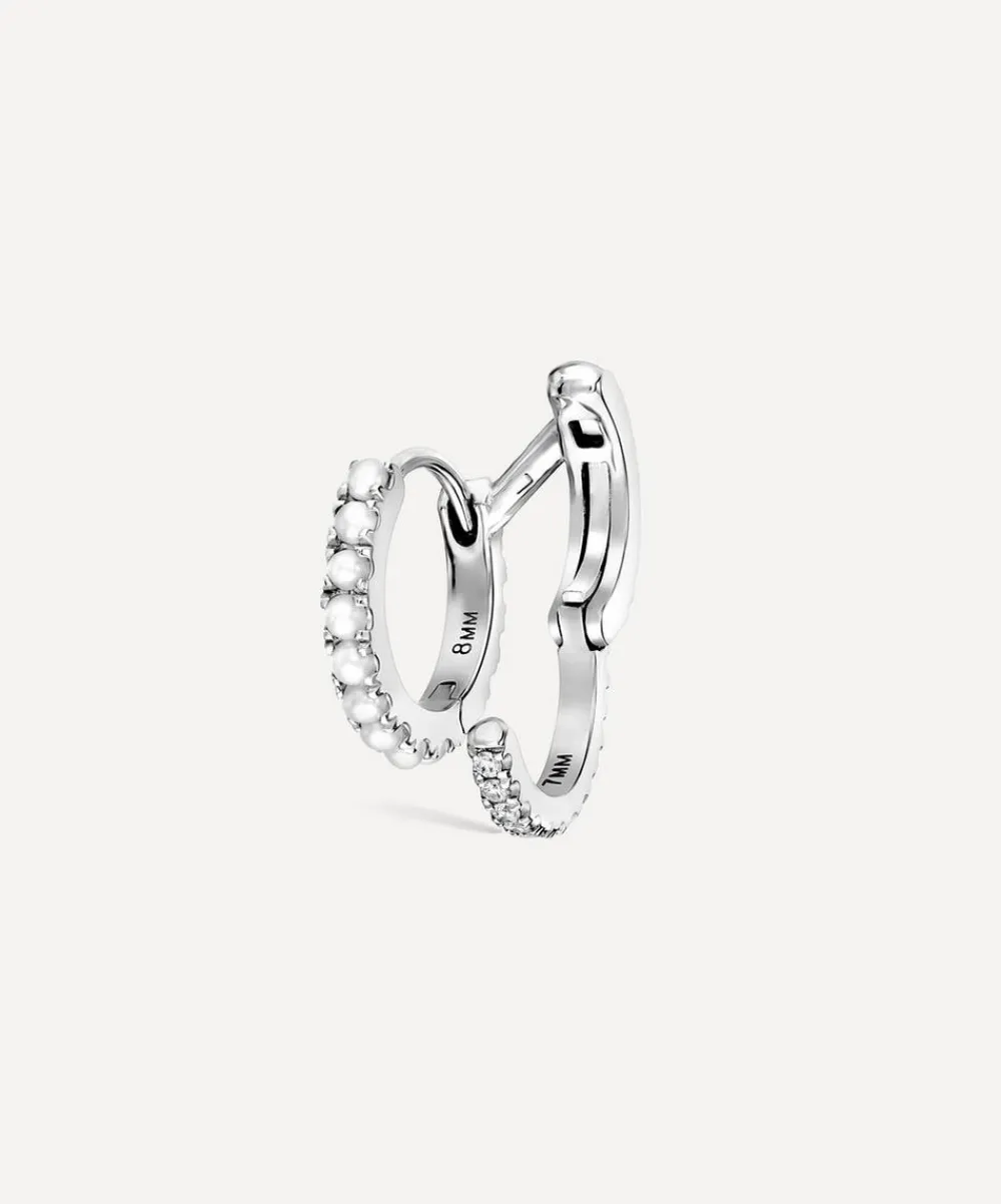 Maria Tash Earrings|Earrings^14ct 8mm Pearl and Diamond Double Linked Eternity Hoop Earring Left
