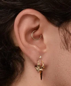 Maria Tash Earrings|Earrings^14ct 8mm Tiger's Eye Triple Long Spike Hoop Earring