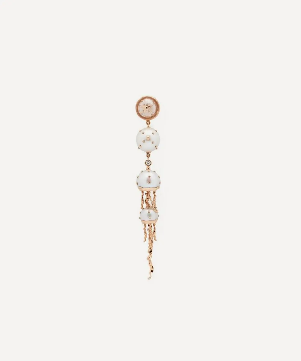 Bibi van der Velden Earrings|Earrings^18ct Rose Gold Jellyfish Quartz and White Pearl Drop Earring