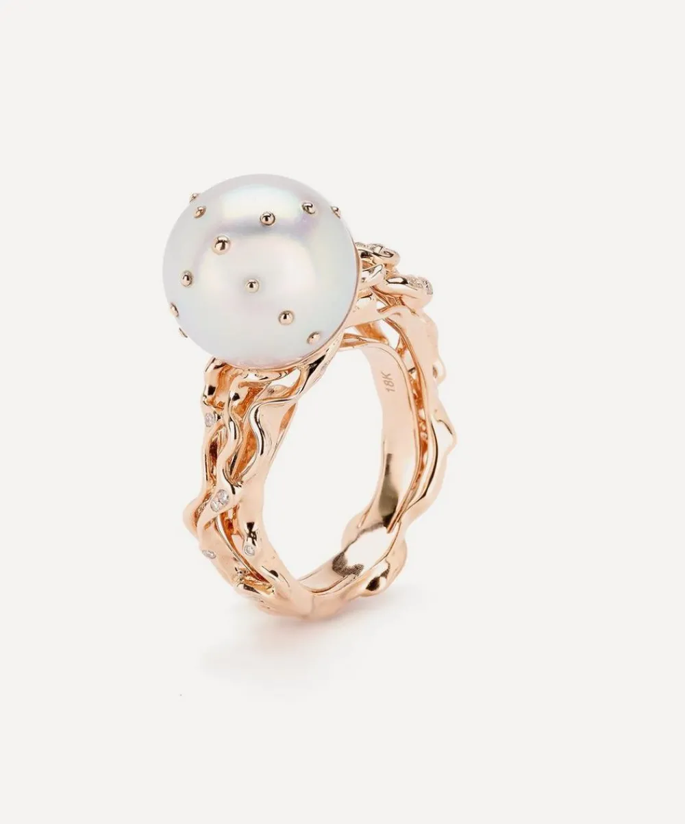 Bibi van der Velden Rings|Rings^18ct Rose Gold Jellyfish White Pearl and Diamond Ring