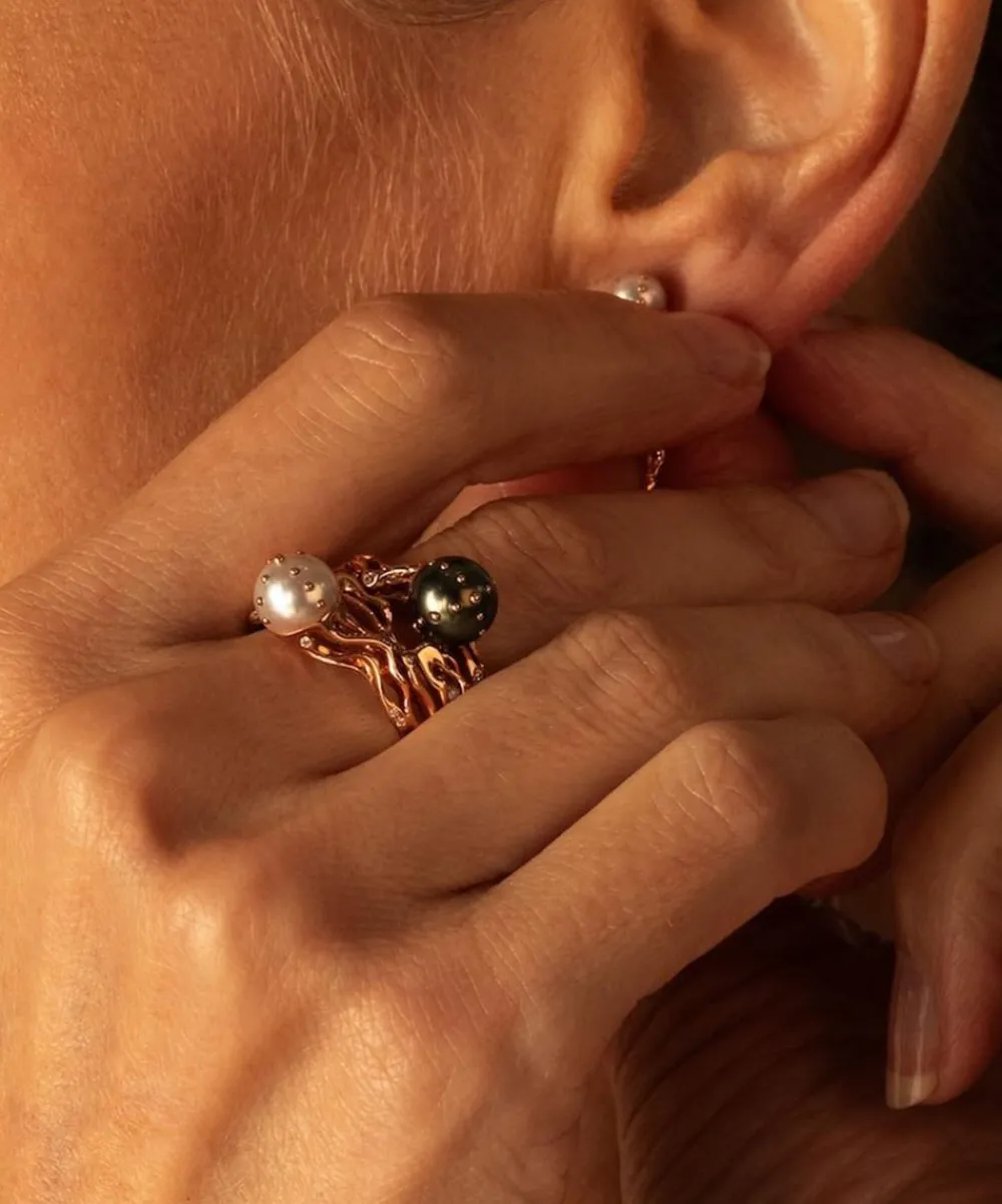 Bibi van der Velden Rings|Rings^18ct Rose Gold Jellyfish White Pearl and Diamond Ring