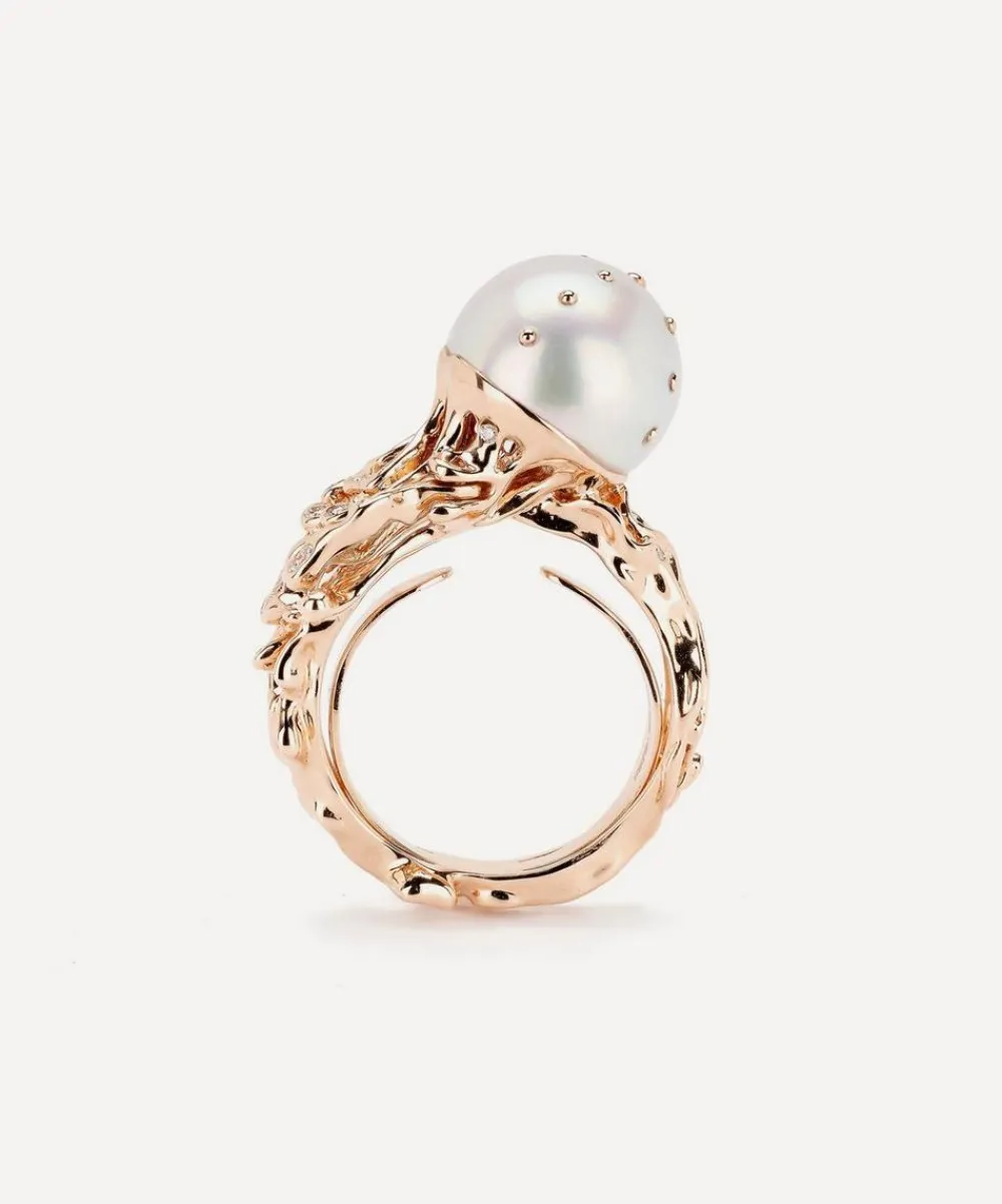 Bibi van der Velden Rings|Rings^18ct Rose Gold Jellyfish White Pearl and Diamond Ring