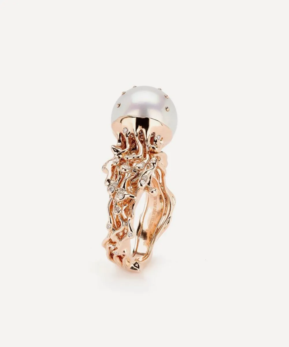Bibi van der Velden Rings|Rings^18ct Rose Gold Jellyfish White Pearl and Diamond Ring