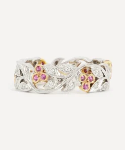 Kojis Rings|Rings^18ct White Gold and Rose Gold Pink Sapphire Floral Band Ring
