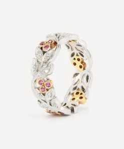 Kojis Rings|Rings^18ct White Gold and Rose Gold Pink Sapphire Floral Band Ring
