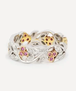 Kojis Rings|Rings^18ct White Gold and Rose Gold Pink Sapphire Floral Band Ring