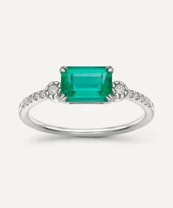 Dinny Hall Rings^14ct White Gold Betony Emerald and Diamond Ring