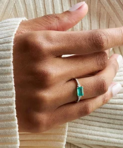 Dinny Hall Rings^14ct White Gold Betony Emerald and Diamond Ring