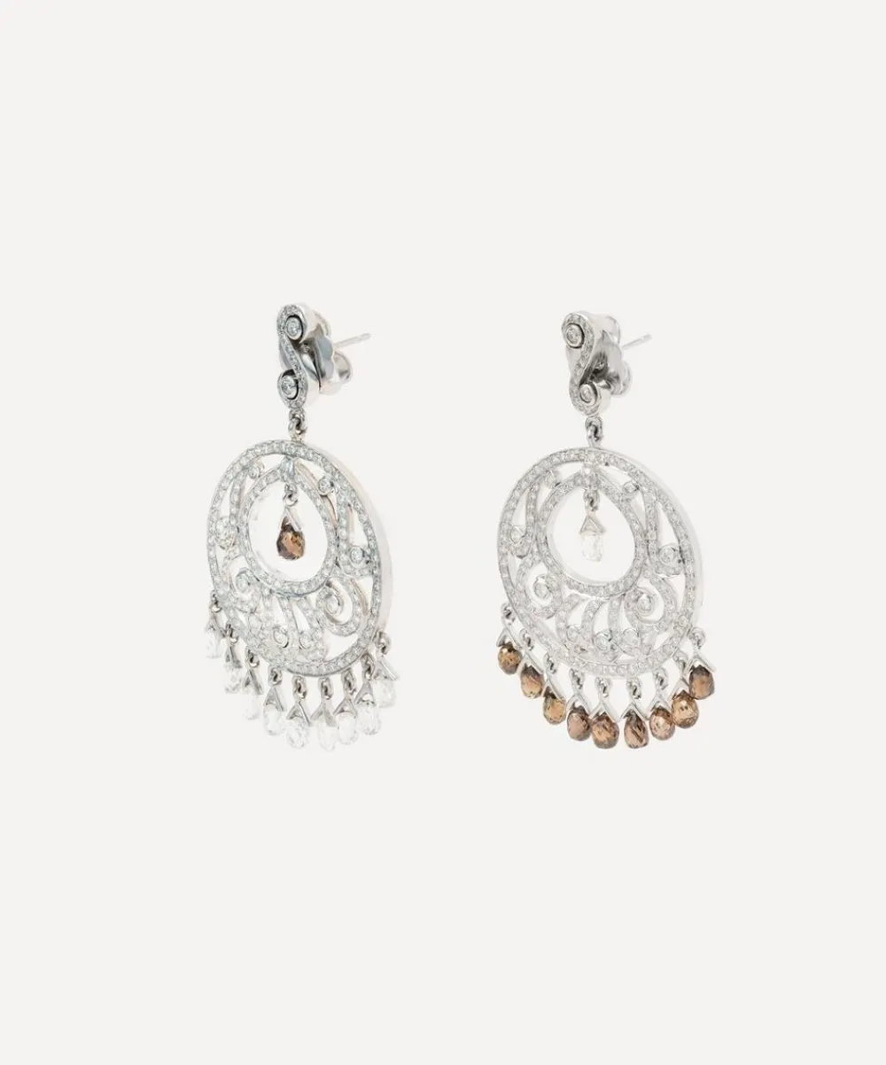 Kojis Earrings^18ct White Gold Brown and White Vintage Diamond Drop Earrings