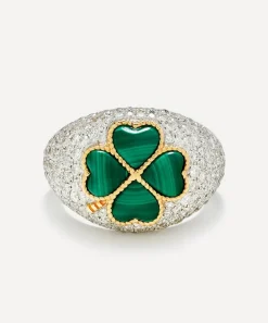 Yvonne Léon Rings|Rings^9ct White Gold Clover Malachite Dome Ring
