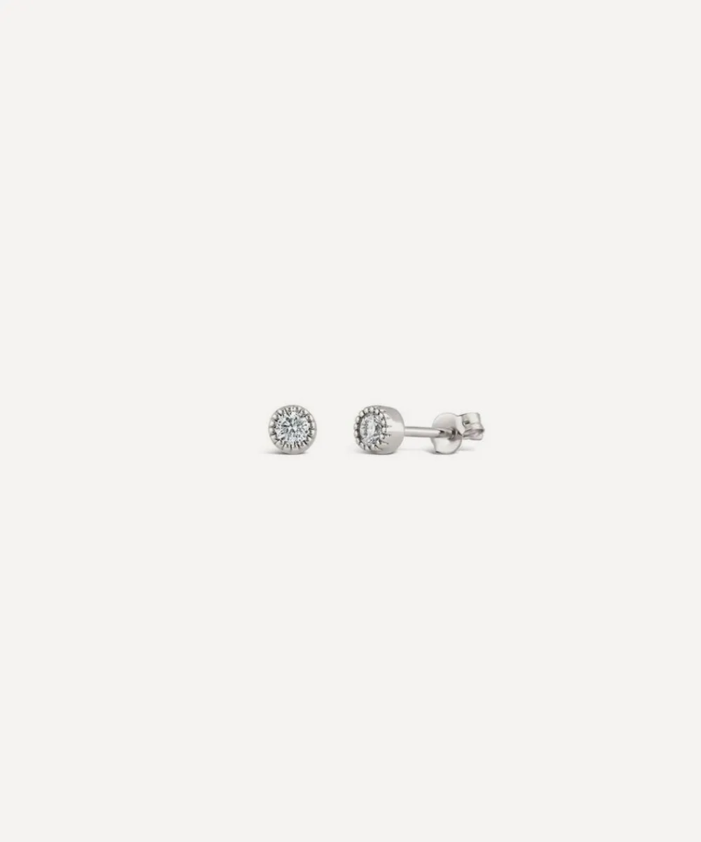 Dinny Hall Earrings^9ct White Gold Created Diamond Jasmine Round Stud Earrings