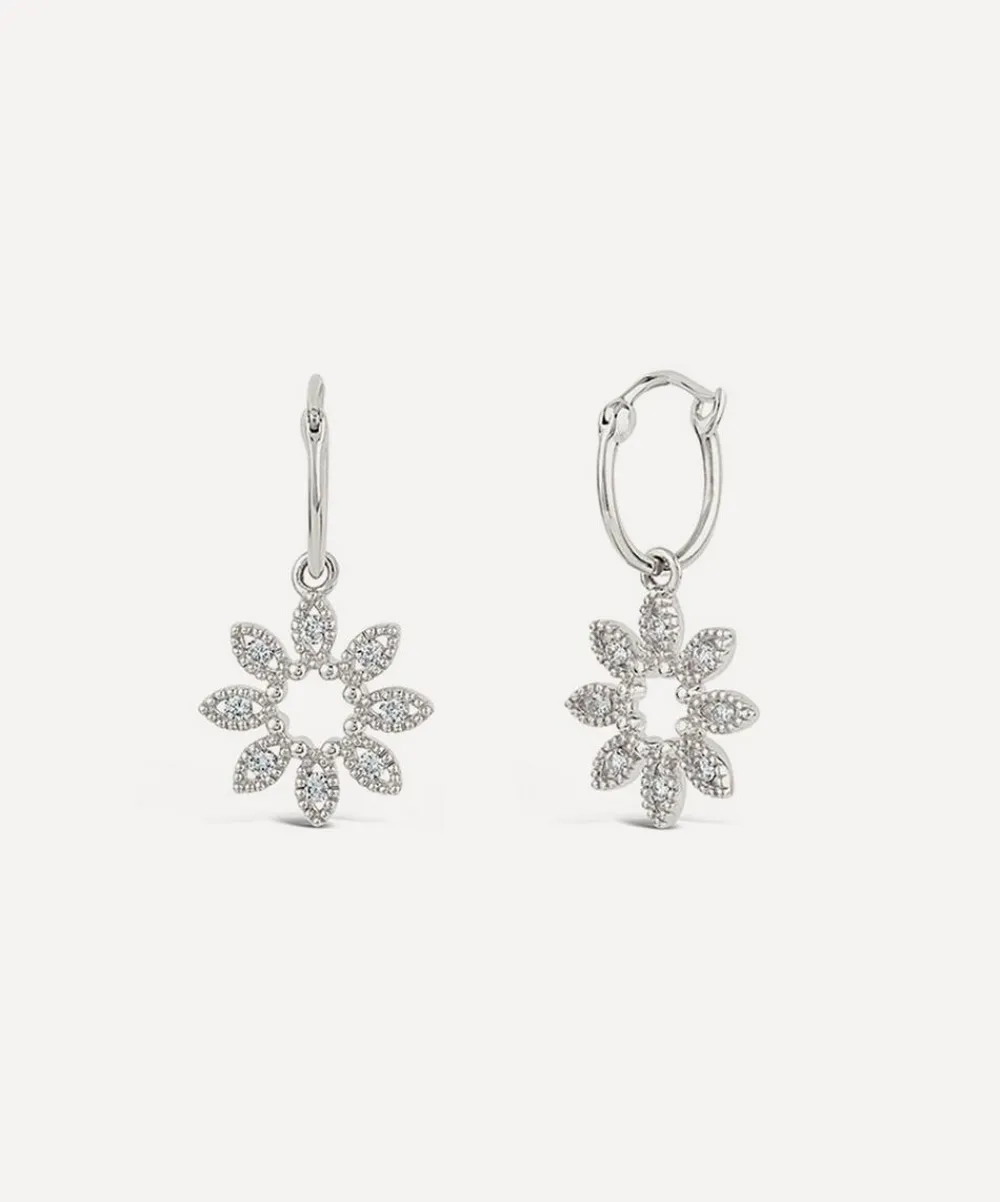 Dinny Hall Earrings^14ct White Gold Diamond Jasmine Flower Drop Hoop Earrings