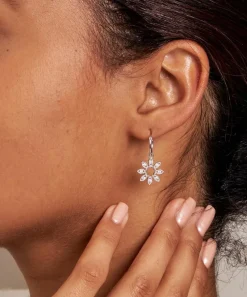 Dinny Hall Earrings^14ct White Gold Diamond Jasmine Flower Drop Hoop Earrings