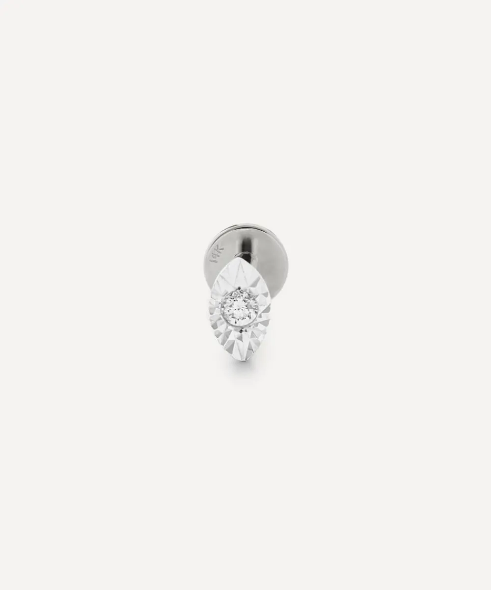 Monica Vinader Earrings^14ct White Gold Diamond Lab Grown Diamond Marquise Solitaire Single Stud Earring
