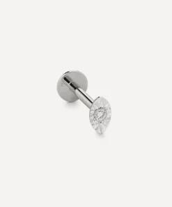 Monica Vinader Earrings^14ct White Gold Diamond Lab Grown Diamond Marquise Solitaire Single Stud Earring
