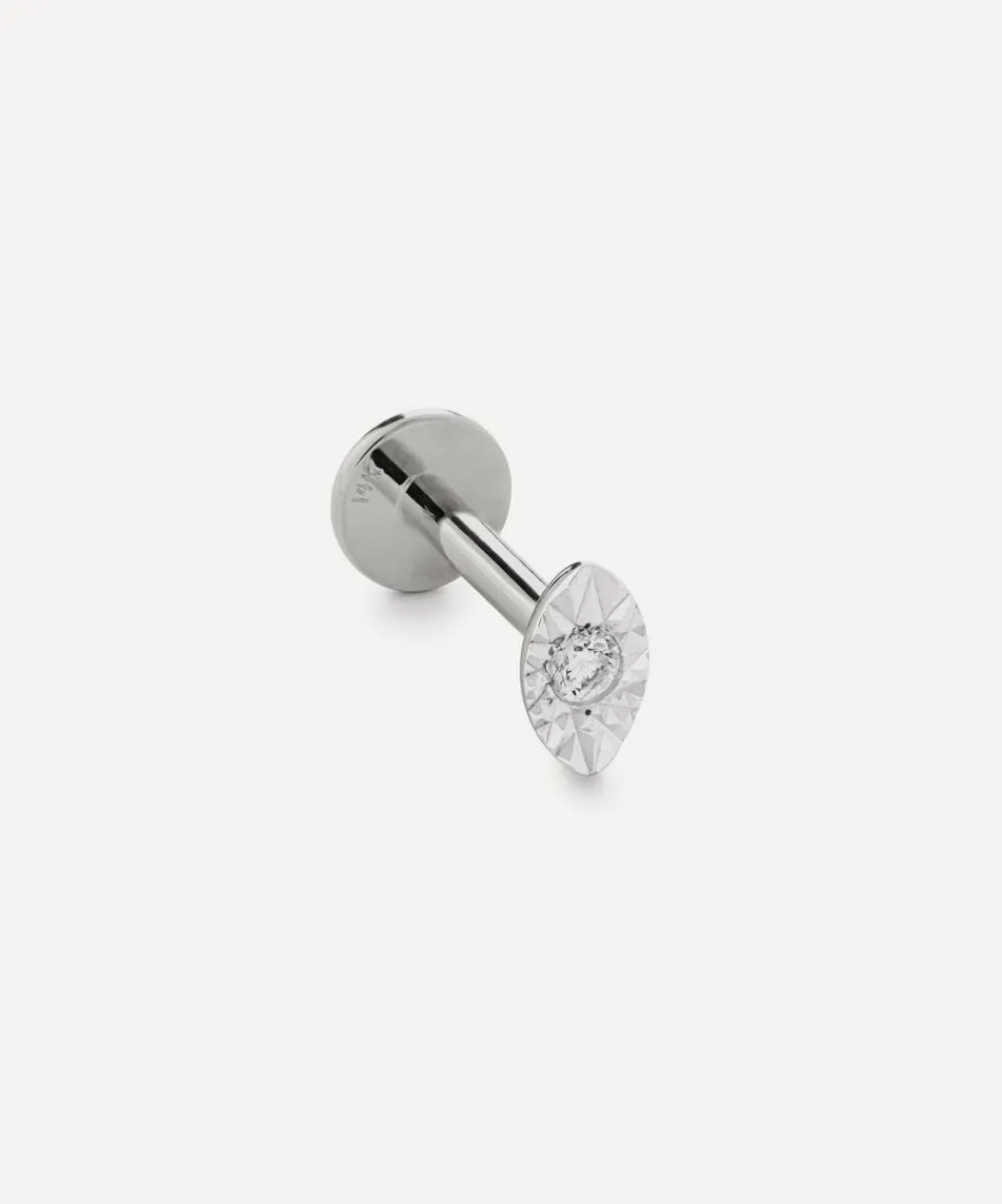 Monica Vinader Earrings^14ct White Gold Diamond Lab Grown Diamond Marquise Solitaire Single Stud Earring