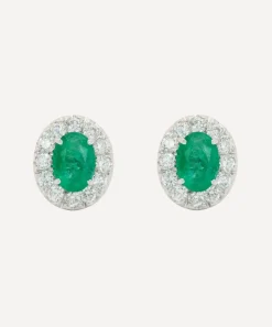 Kojis Earrings|Earrings^18ct White Gold Emerald and Diamond Halo Cluster Stud Earrings