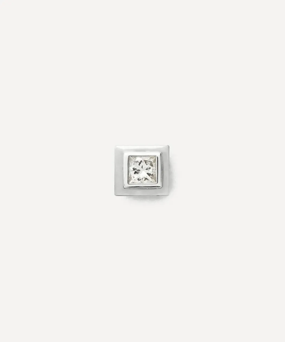 Missoma Earrings|Earrings^14ct White Gold Fine Square Solitaire Stud Earring