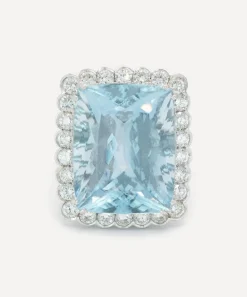 Kojis Rings|Rings^18ct White Gold Large Aquamarine Daisy Cluster Ring